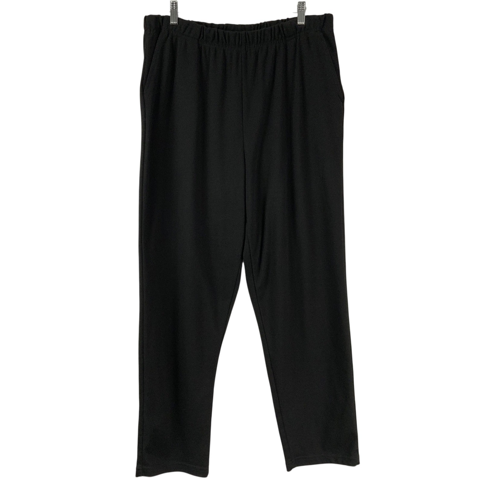 Woman Within Black Elastic Waist Pants Size 22/24 1X Cotton Blend w/Pockets