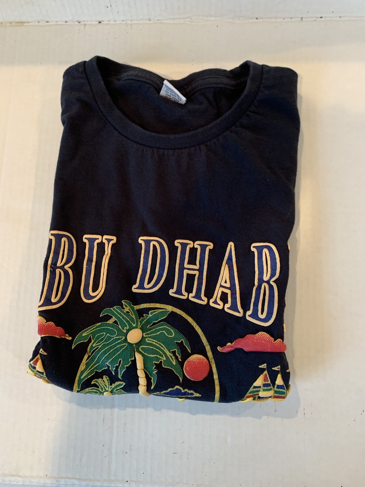 Vtg Dubai United Arab Emirates Navy Blue T-Shirt Puff Print Souvenir Sz M
