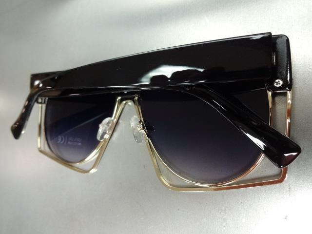 OVERSIZED Exotic VINTAGE RETRO Style SUN GLASSES Unique Funky Black & Gold Frame