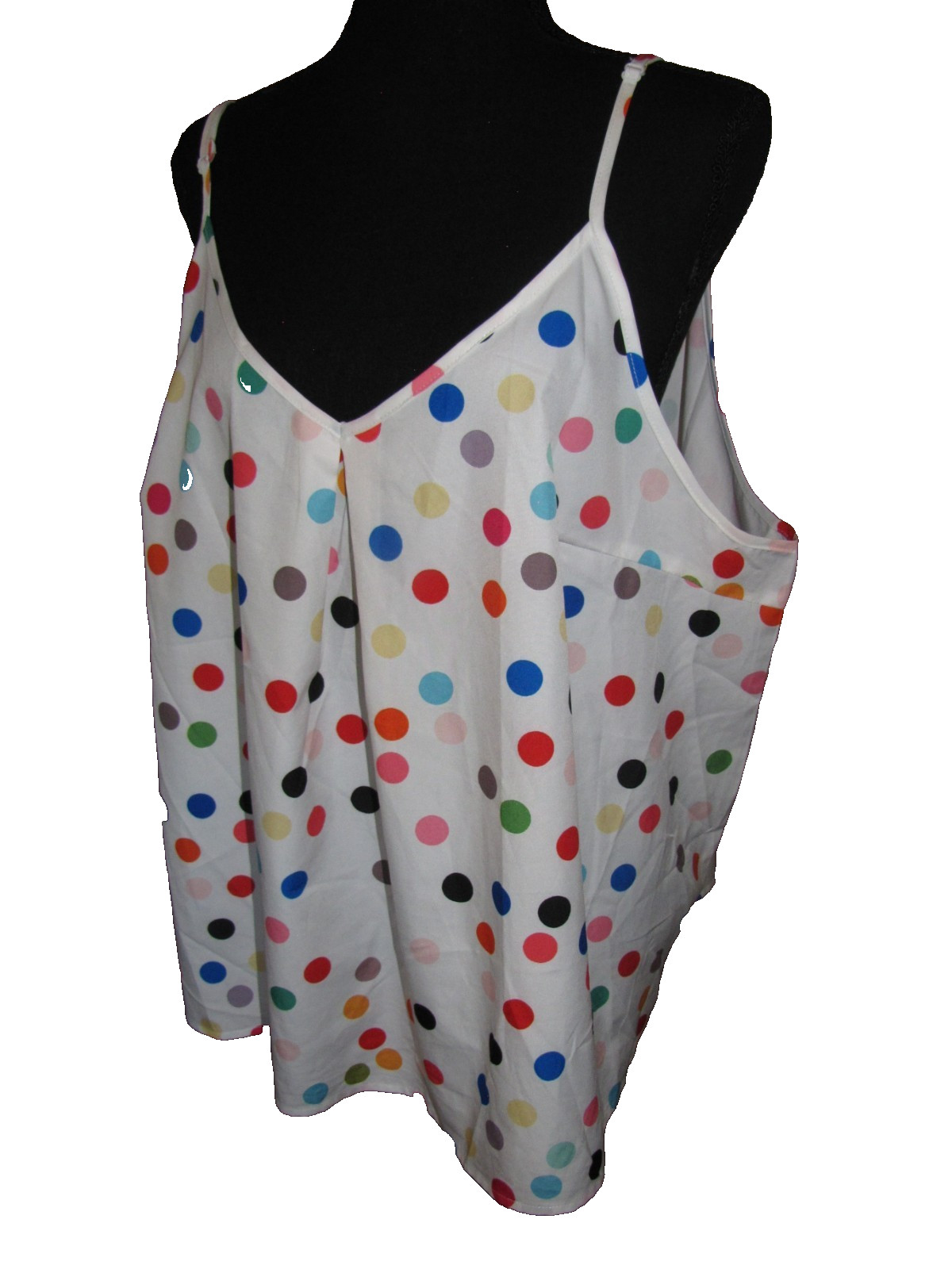 EMERY ROSE CUTE WHITE & MULTICOLOR POLKA DOT SPAGHETTI STRAP TANK TOP 2XL