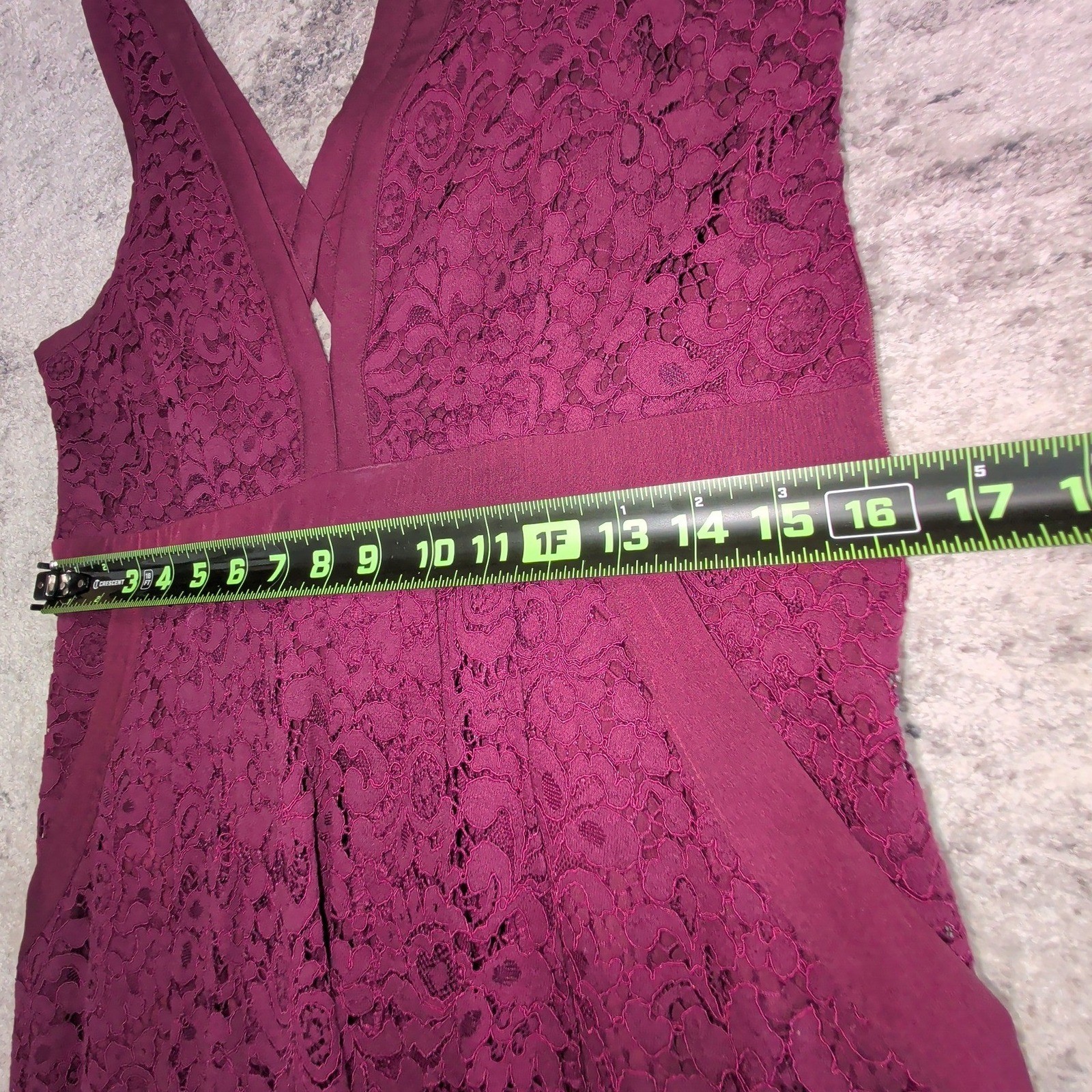 Free People M Burgundy Lace Mini Dress Plunge V Neck Open Back Boho