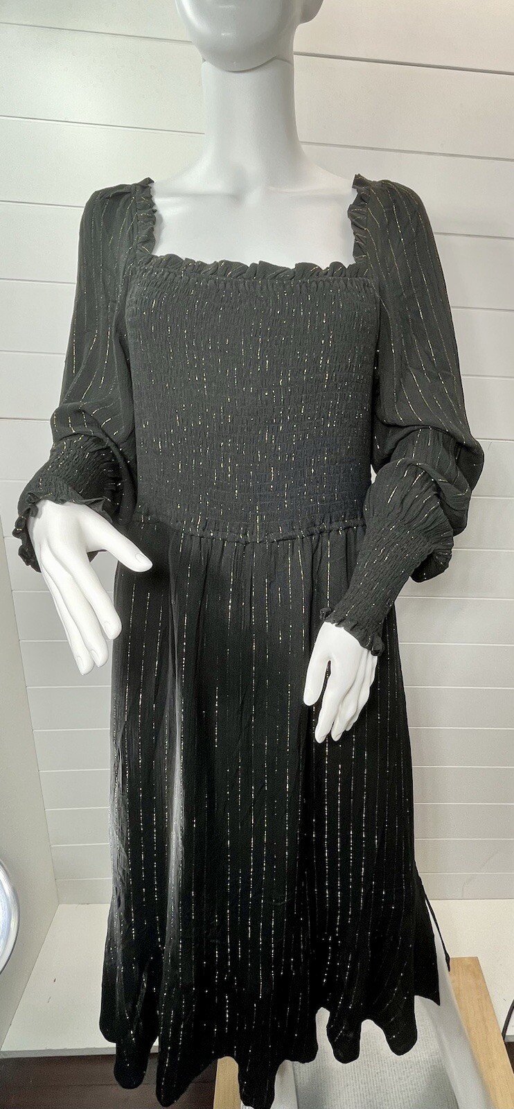 OAT New York Midi Womens L Puff Sleeve Metallic Striped Regency Romantic Goth