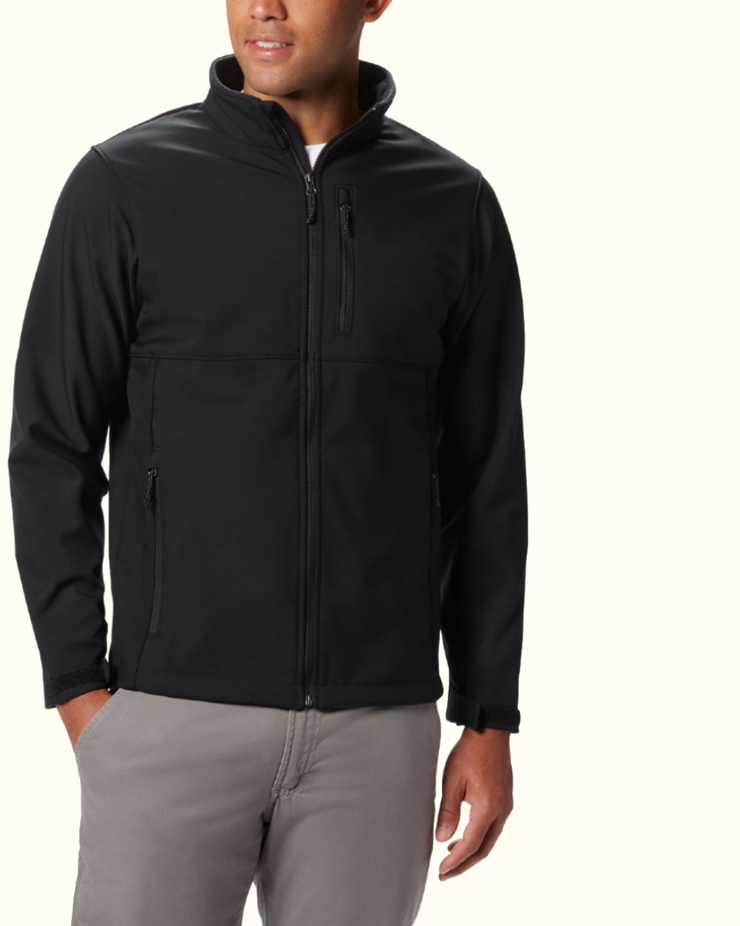 Men’s Outdoor Coat Windproof Polyester Full Zip Softshell Jacket Black