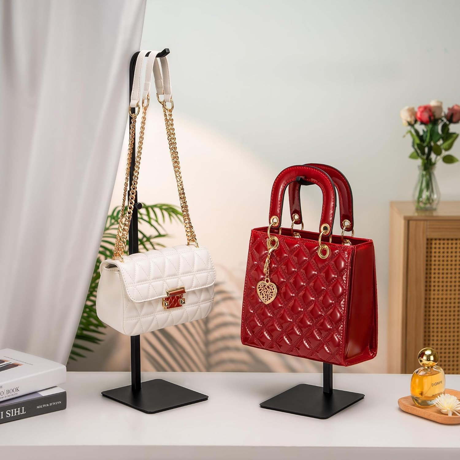Purse Holder Handbag Display Stand: Hanger Rack Showing Bags, Purses, and Wreath