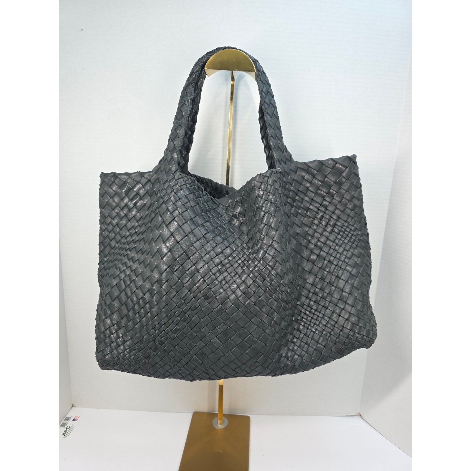 FALOR Italia Woven Leather Tote Bag Charcoal Grey Intrecciato Shopper F7349