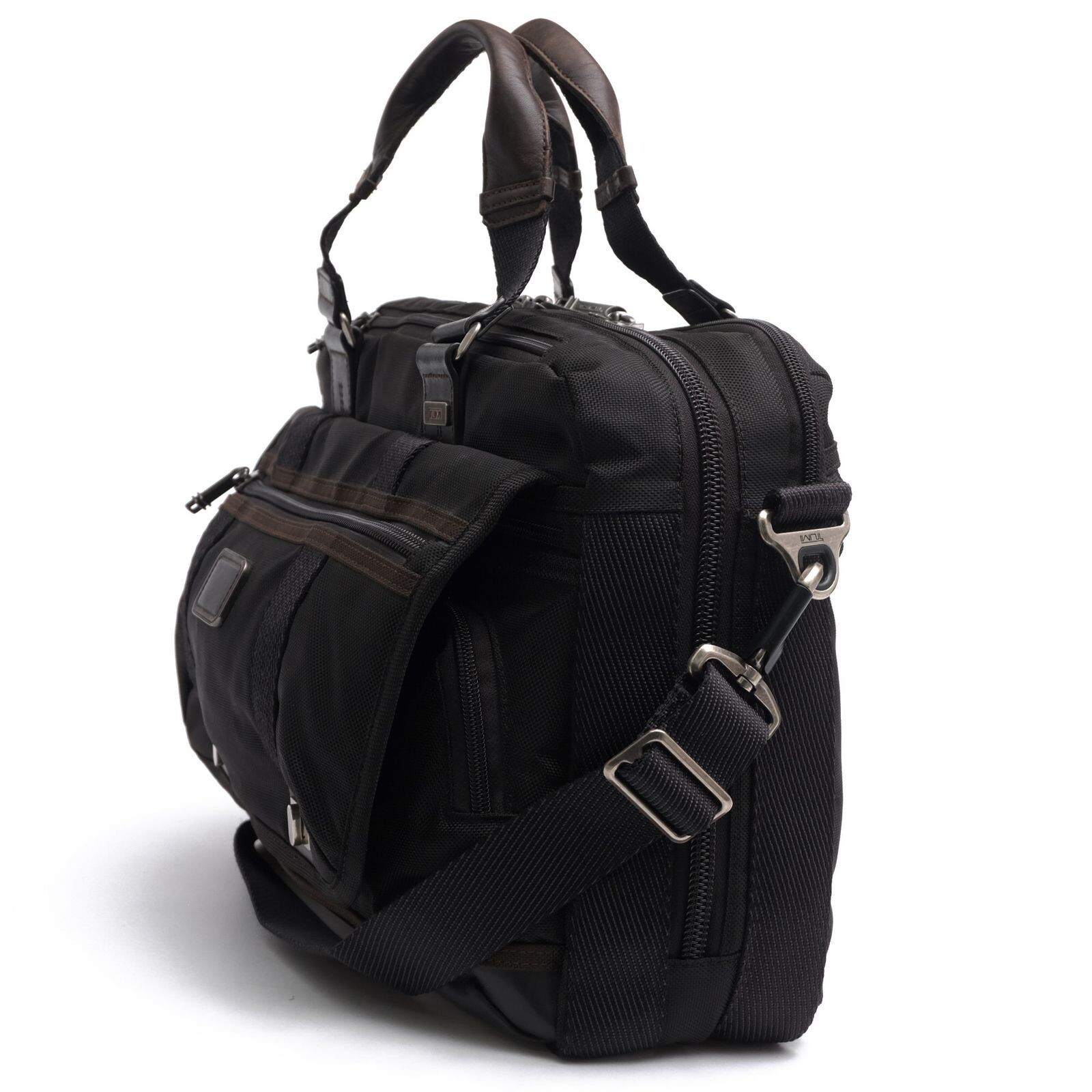 TUMI Alpha Bravo Pinckney Flap Briefcase Black Nylon Leather 2Way Laptop Auth