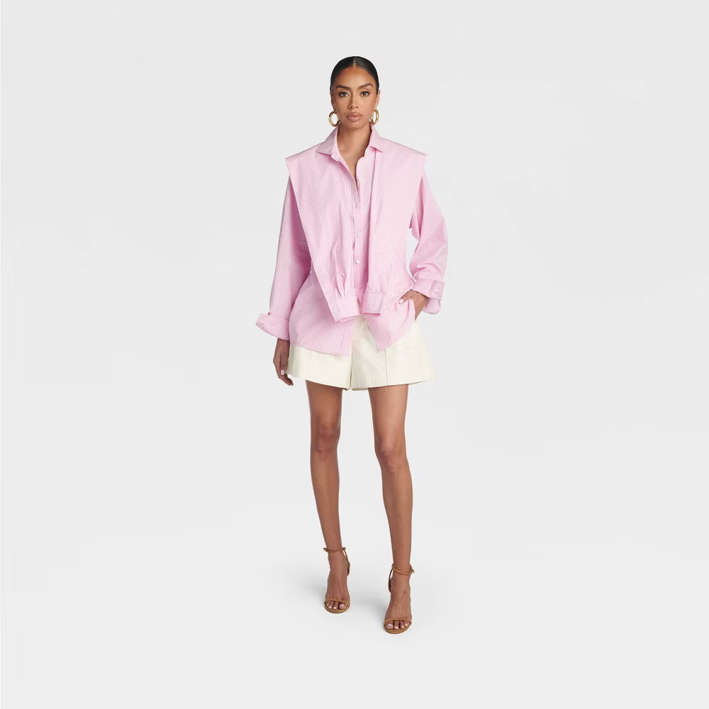 KBB by KAHLANA Women ‘The Double Layer Button-Down Shirt’ – Pink Striped