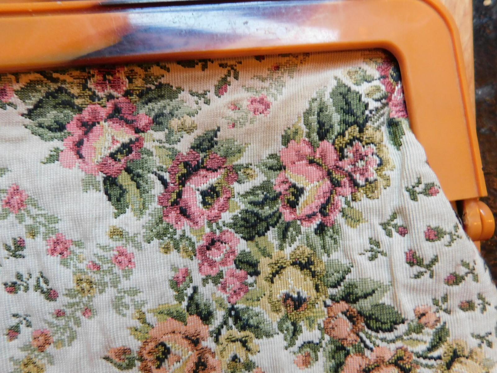 Vintage Floral Fabric & Plastic Clutch Handbag Purse