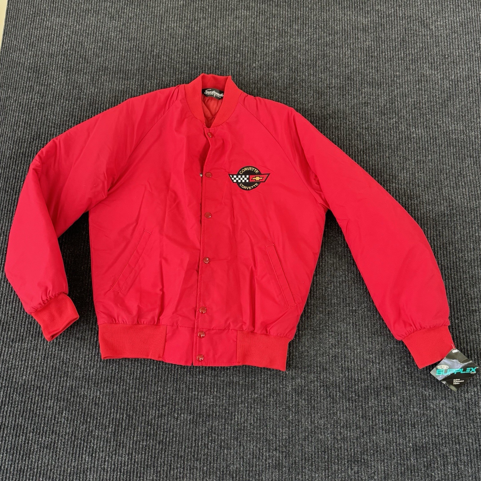 Vintage USA Sports Master Corvette Red Quilted Bomber Jacket NWT 80s Size Small