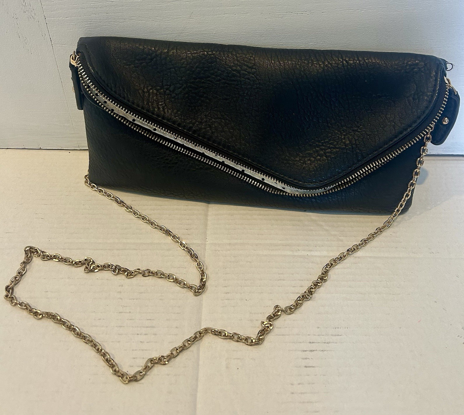 Urban Expressions Black Clutch Zip Silver Chain Shoulder Strap Polka Dot Lined