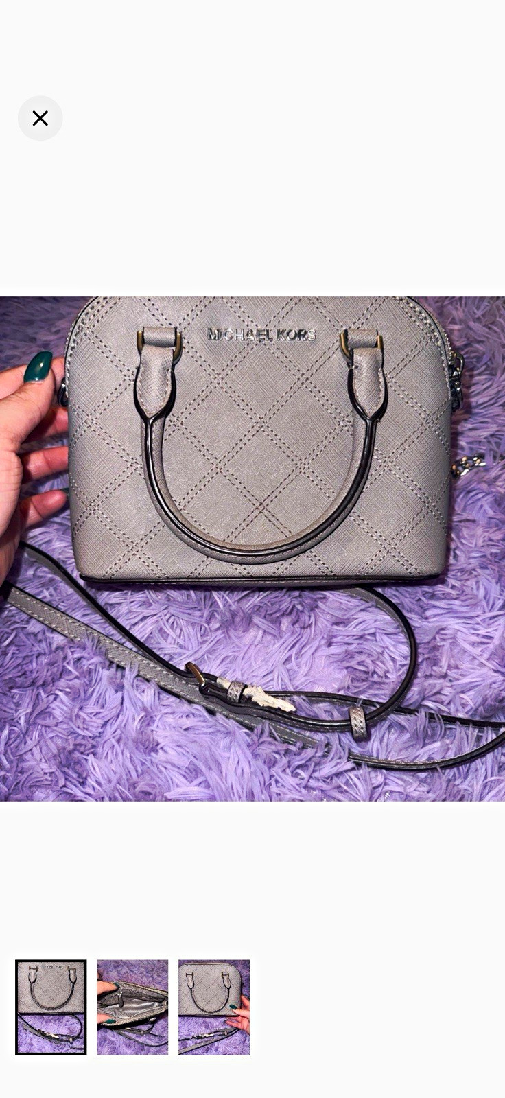 Michael Kors Mini Gray Quilted Satchel Top Handle Bag Crossbody