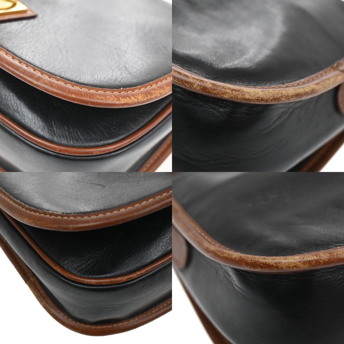 CELINE Ring Logo Shoulder Bag Leather Black Italy GHW 67CA399