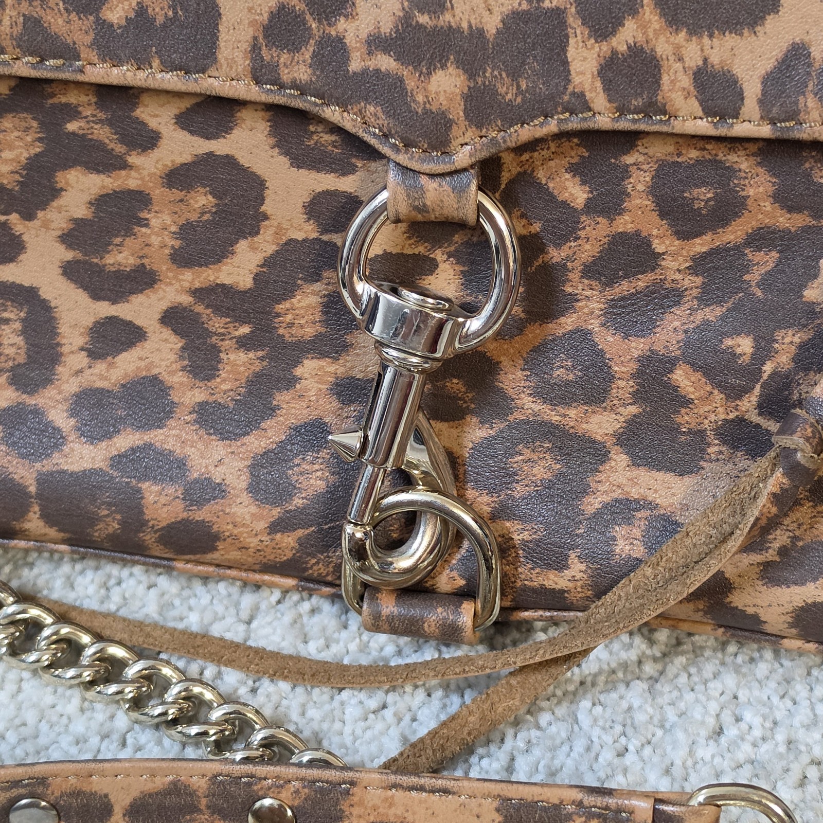 Rebecca Minkoff Cheetah Print Mini MAC Crossbody Bag Gold Link Strap