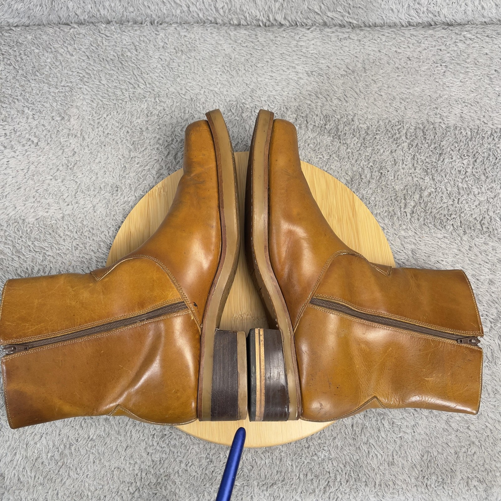 Vintage Durango Boots Mens 13 D Tan Oil Leather Side Zip Square Toe Brazil 25608