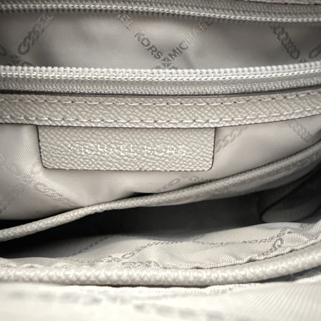 Michael Kors Gray Medium Tote Zip-Top, Inner Pockets, Logo, MK Charm, Silver