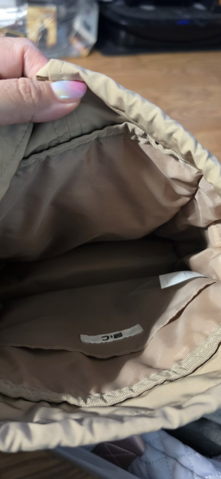 UNIQLO Beige Solid Shoulder Bag Drawstring Closure Lightweight Stitching Accents