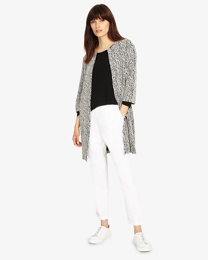 Phase Eight Jan Coatigan Size UK10 Stretch Jacket Long Line Cardigan Black White