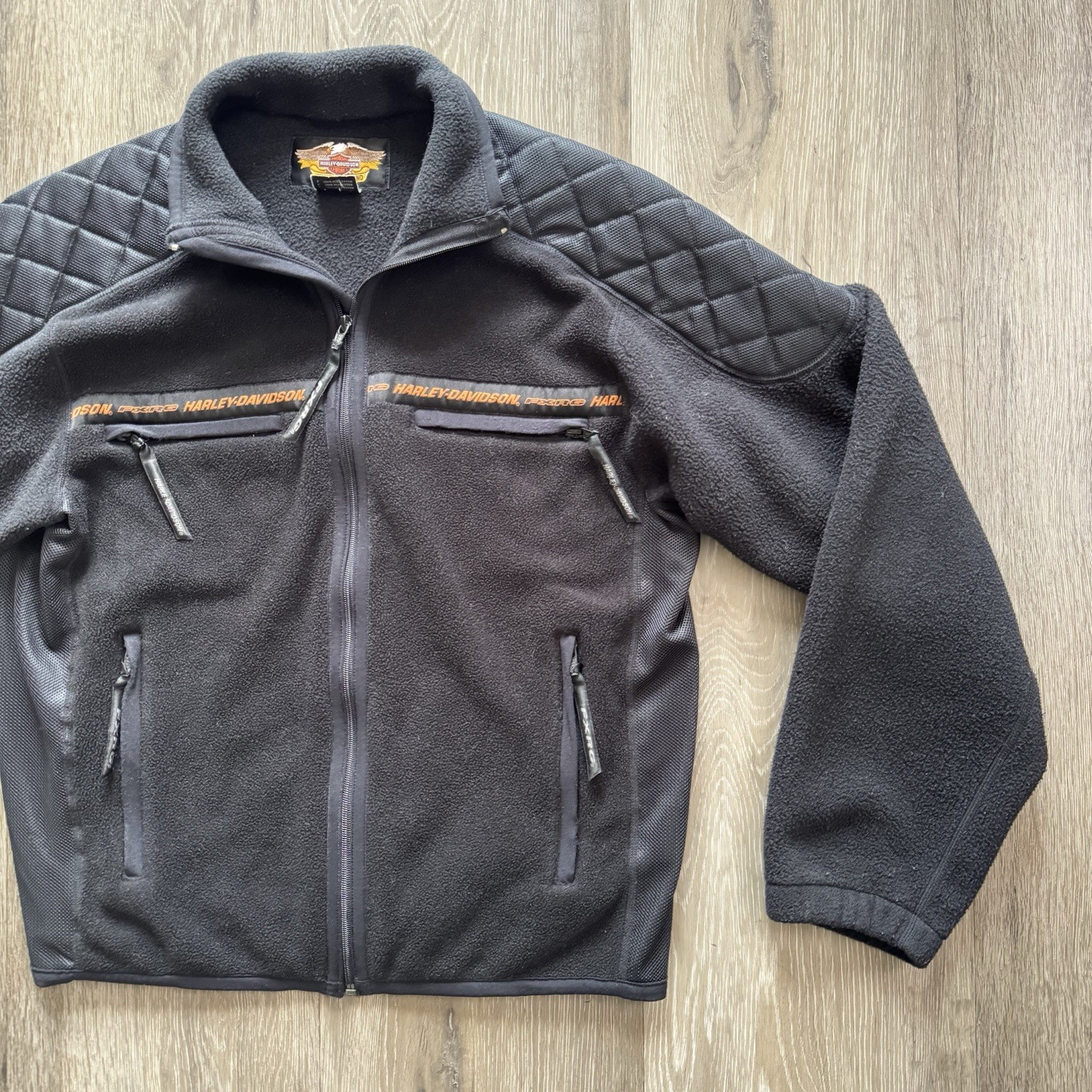 Harley Davidson Fxrg Mens Small Black Full Zip Padded Fleece Riding Jacket