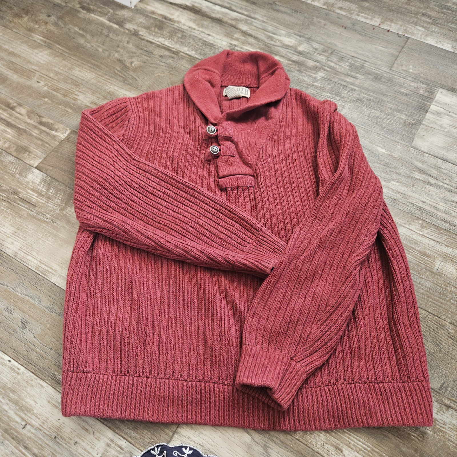 Duluth Shawl Collar Sweater 2x tall Dark Red Cotton Wool Heavyweight Knit