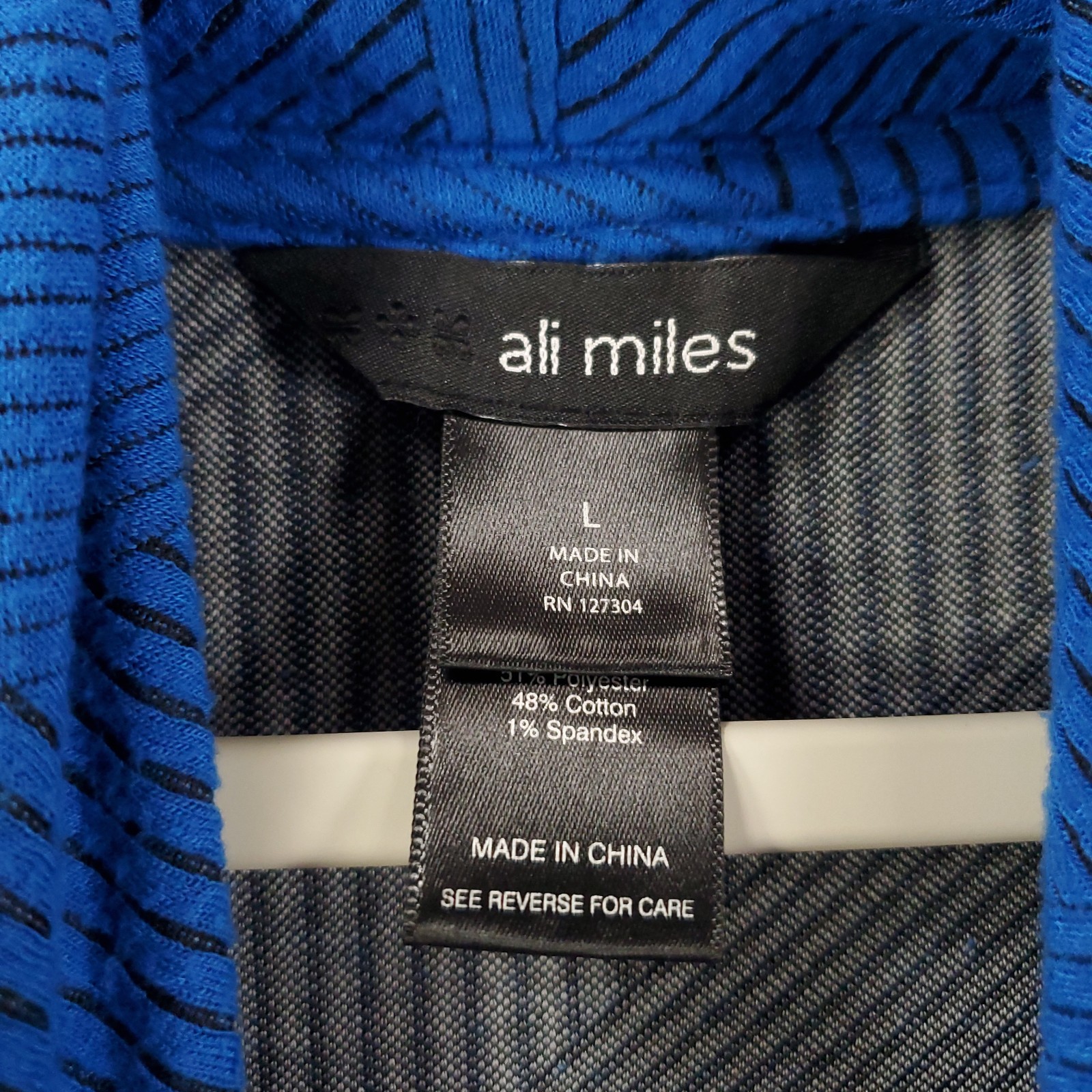 Ali Miles Sweater Womens Large Blue Striped Button Accent Cowl Neck Tunic Top