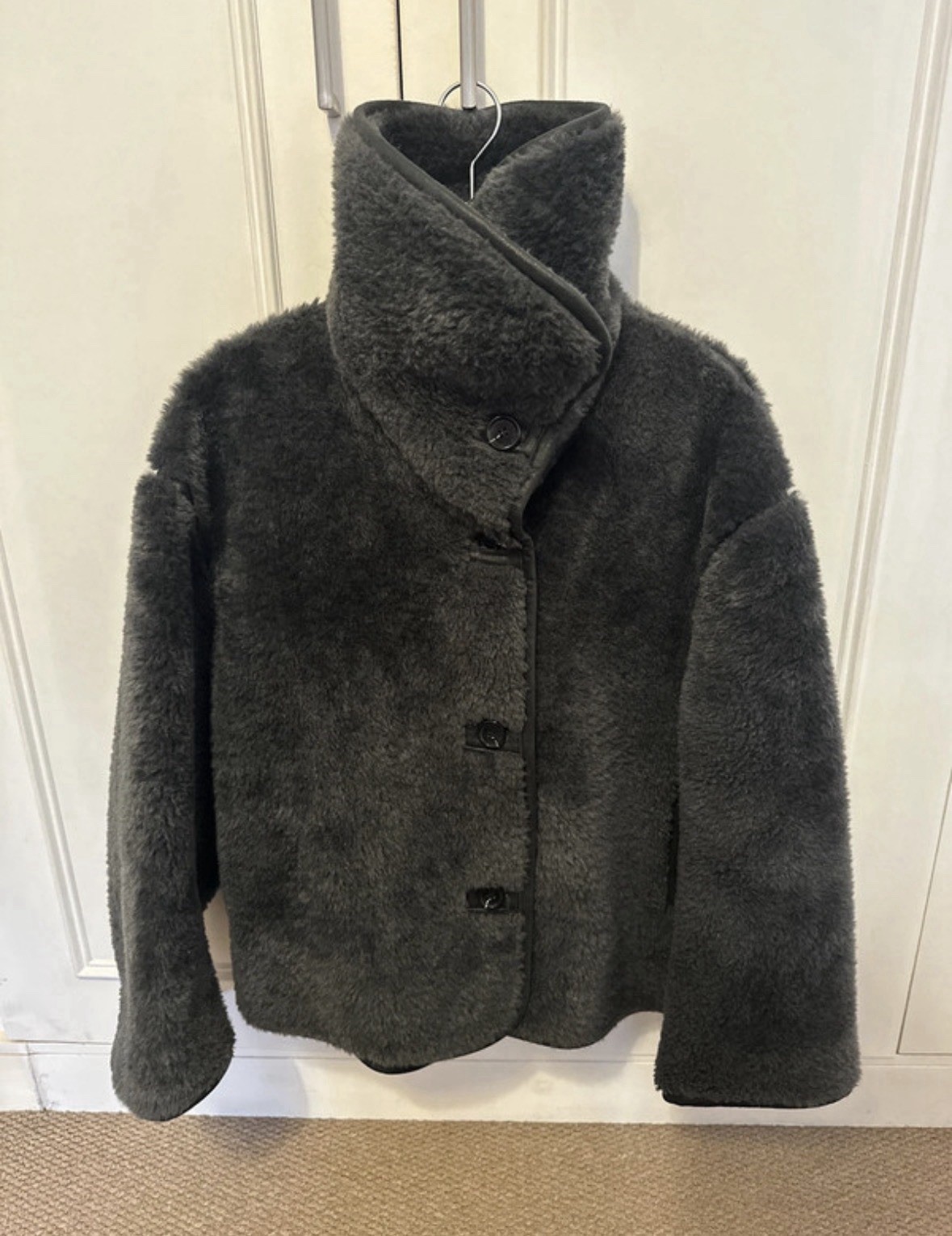 ARKET Funnel Neck Faux Fur Shearling Coat Women’s Size S Grey