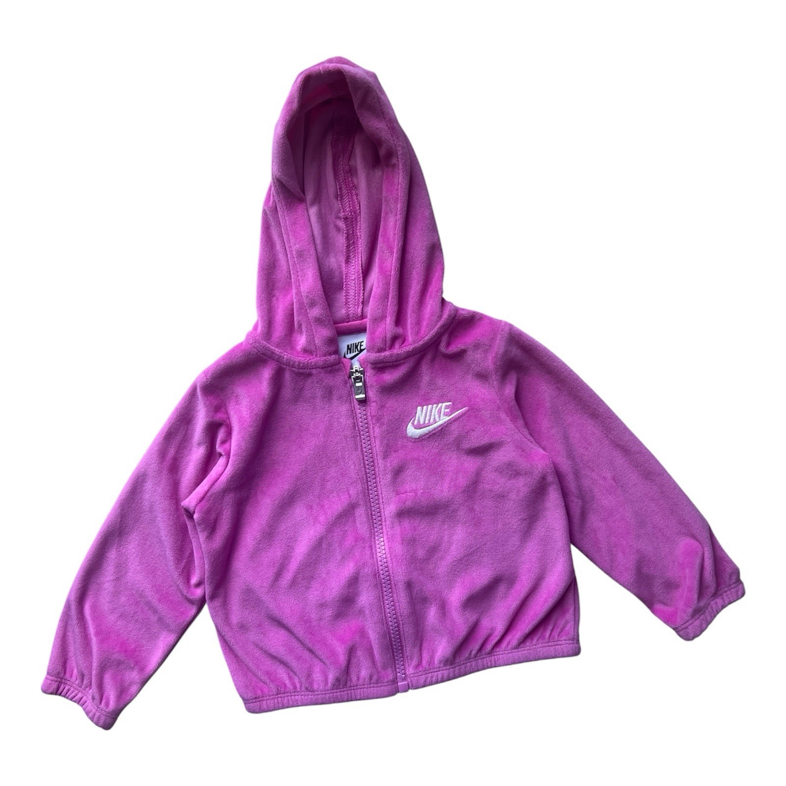 Nike Baby Girl Velour Zip Hoodie Jacket Size 18M Pink Fuchsia Sweatshirt Defect