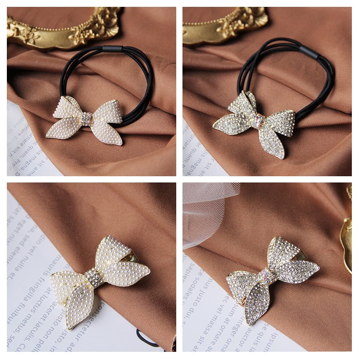 Hair Set: Pearl Rhinestone Bowknot Hair Ties and Duckbill Hair Clips for and …