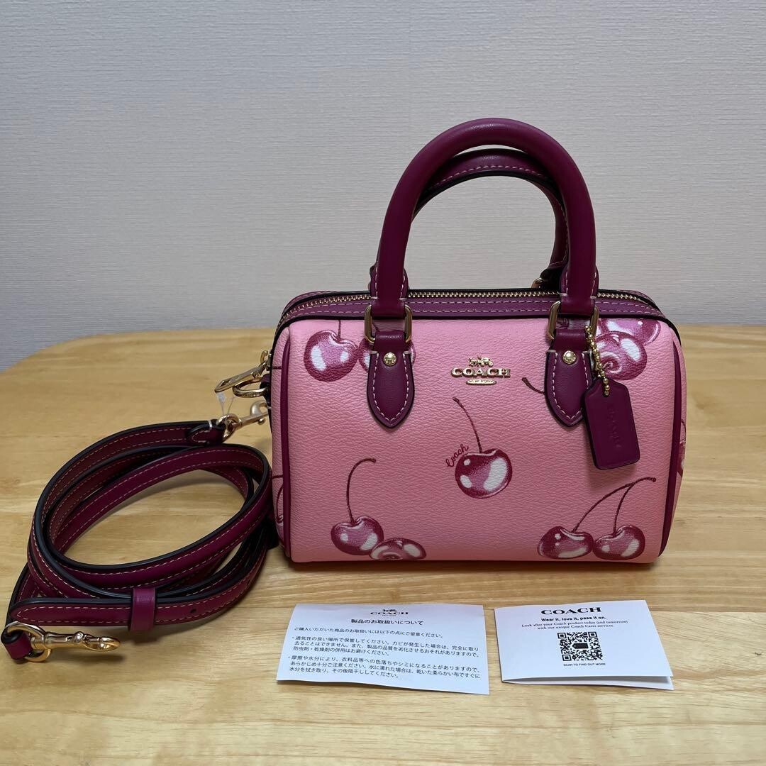 COACH Mini Boston bag Cherry Print 2way Pink Authentic From Japan