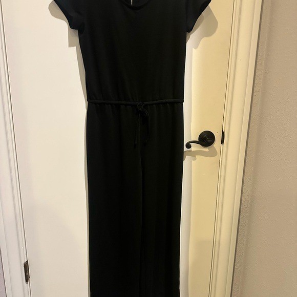 Muk Luks Womens Black Short Sleeve Drawstring Waist Wide Leg Jumpsuit Size S