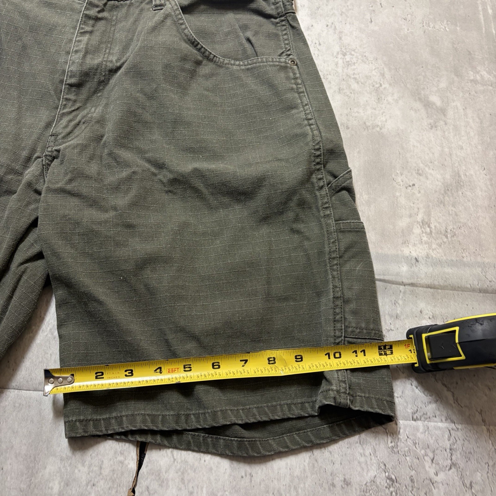 Big Smith Mens Olive Green Ripstop Carpenter Shorts Size 34 Hammer Loop Utility
