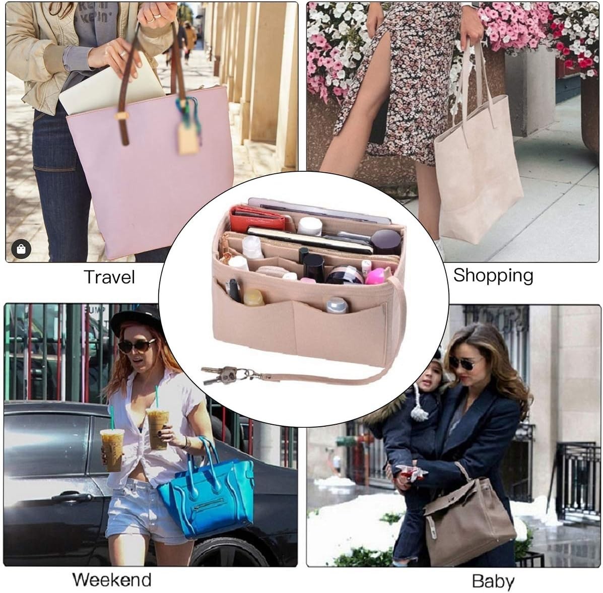Luxury Handbag Organizer Insert – Lightweight Felt with 13 Pockets & Zipper