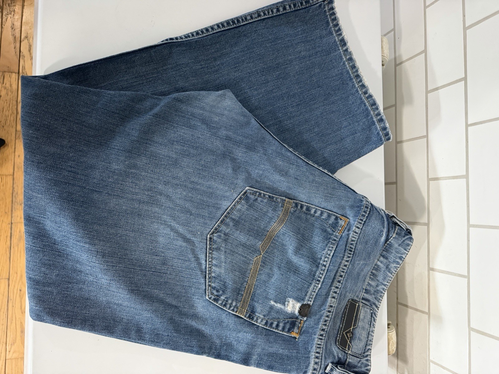 Buffalo David Bitton Men’s Blue Straight Distressed Denim Jeans Mid Rise