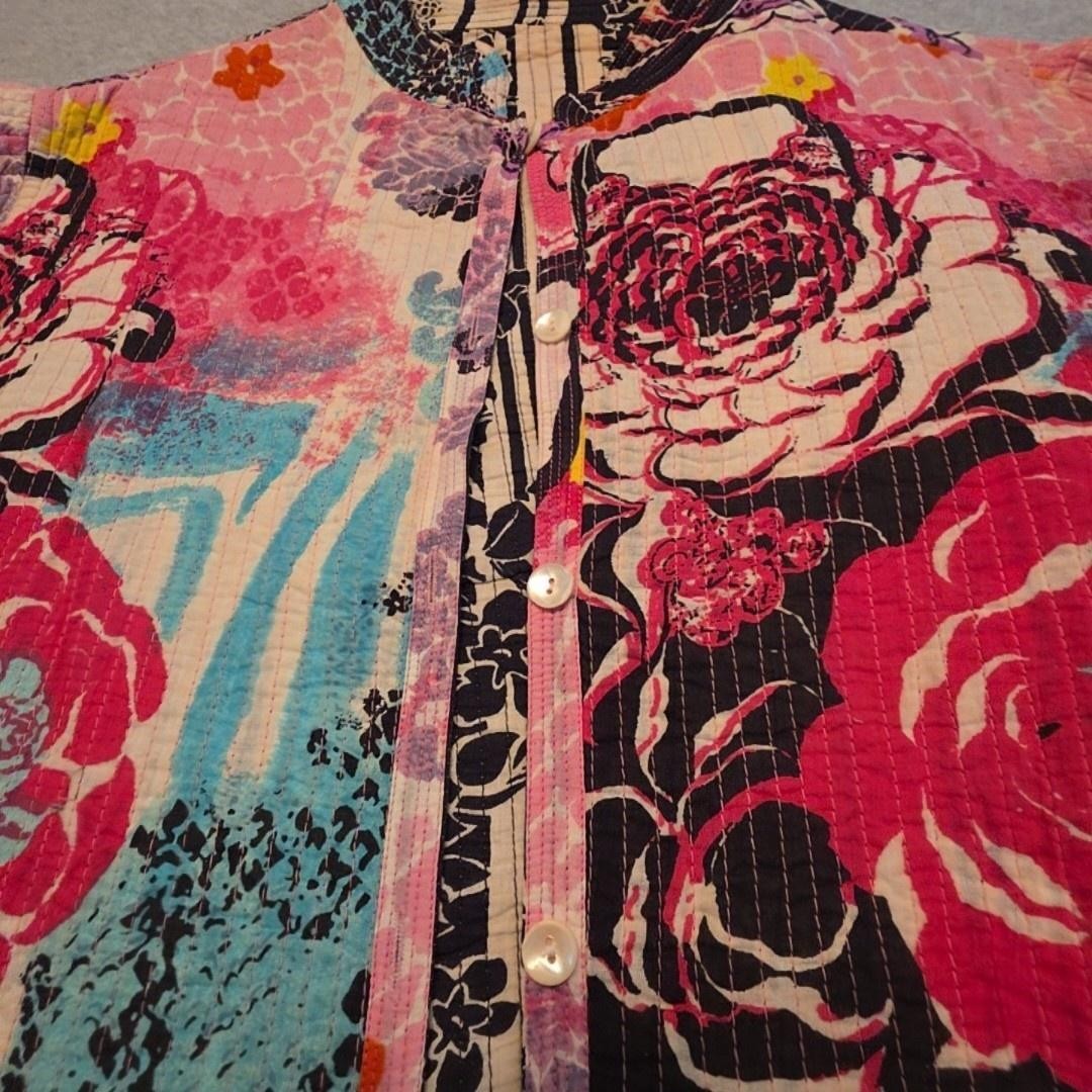 Floral Jacket Womens XL Multicolor Cotton Quilted Reversible Short Button Boho