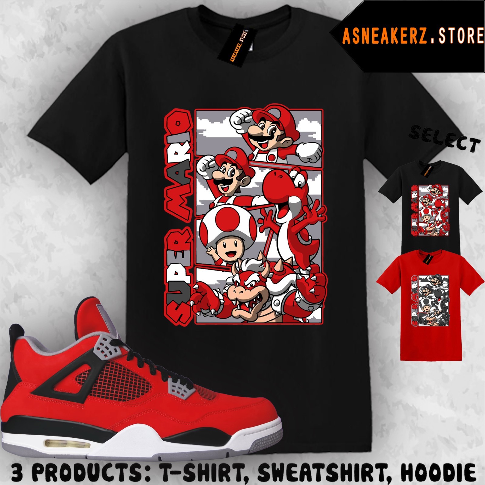 Tee Shirt Matching AJ 4 Toro Bravo 2026 To Match Sneaker Retro Mario T-Shirt