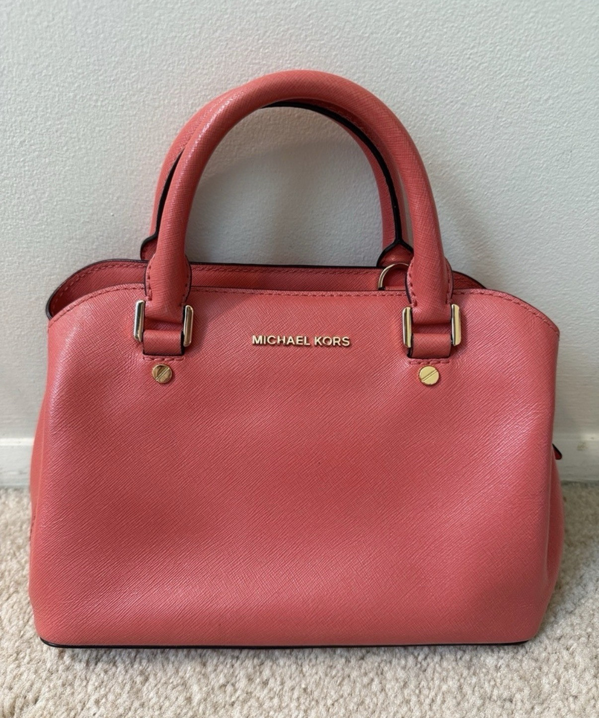 Michael Kors Savannah Small Satchel Saffiano Leather Top Handle Pink Grapefruit