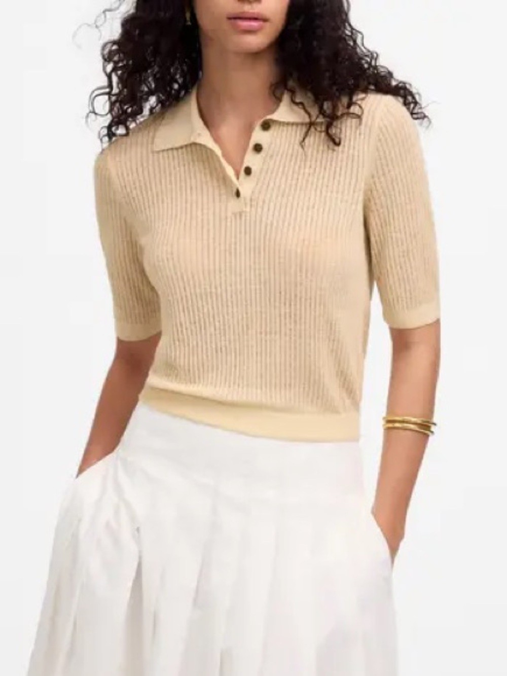 NWT Madewell Short-Sleeve Polo Sweater Tee in Beach Sand Large