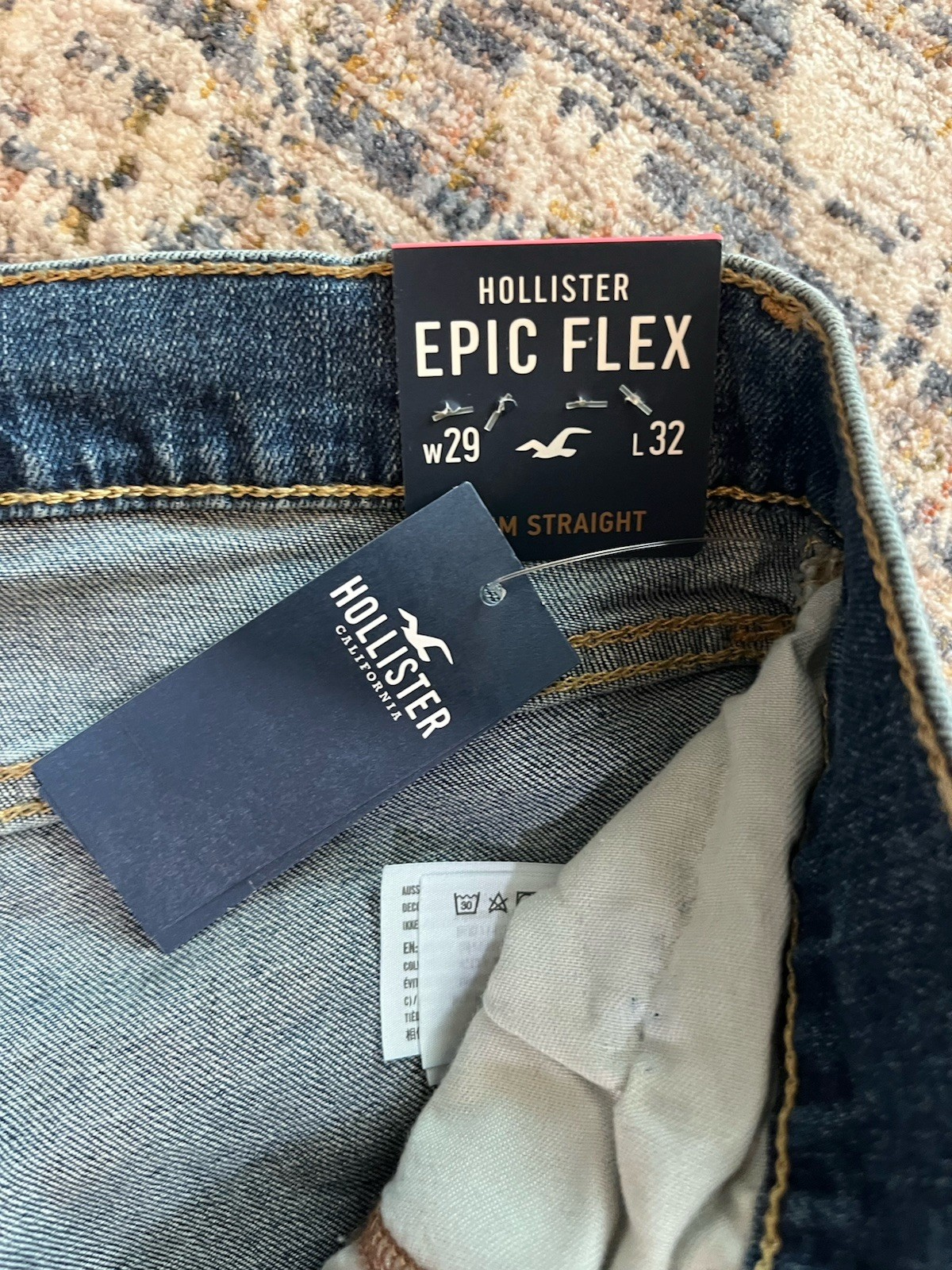 Hollister Men’s Slim Straight Jeans 29×32 Epic Flex Dark Wash Blue Denim