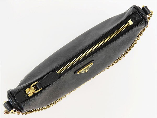 PRADA Re-Edition 2005 Black Gold Saffiano Leather Semi Shoulder Handbag 1BH204