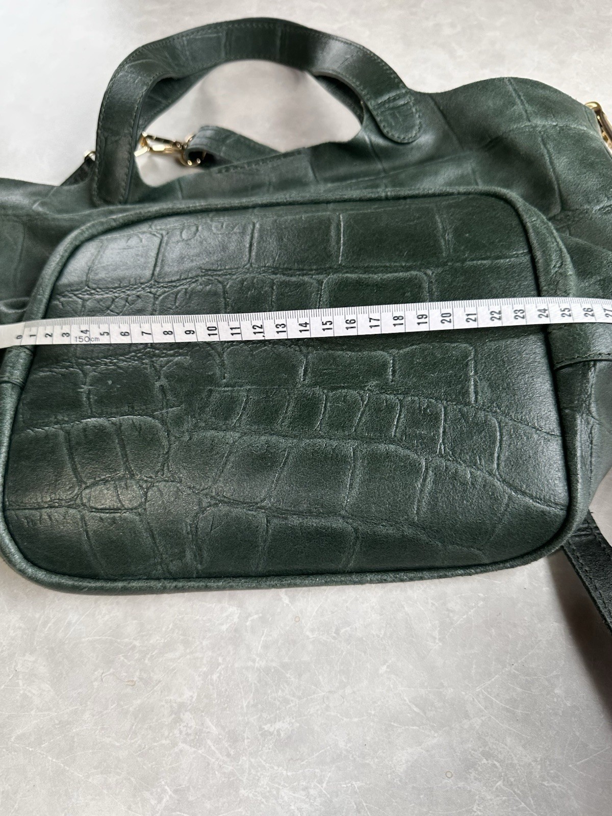 Anna Virgili Italy Green Crocodile Embossed Leather Handbag Shoulder Bag Set