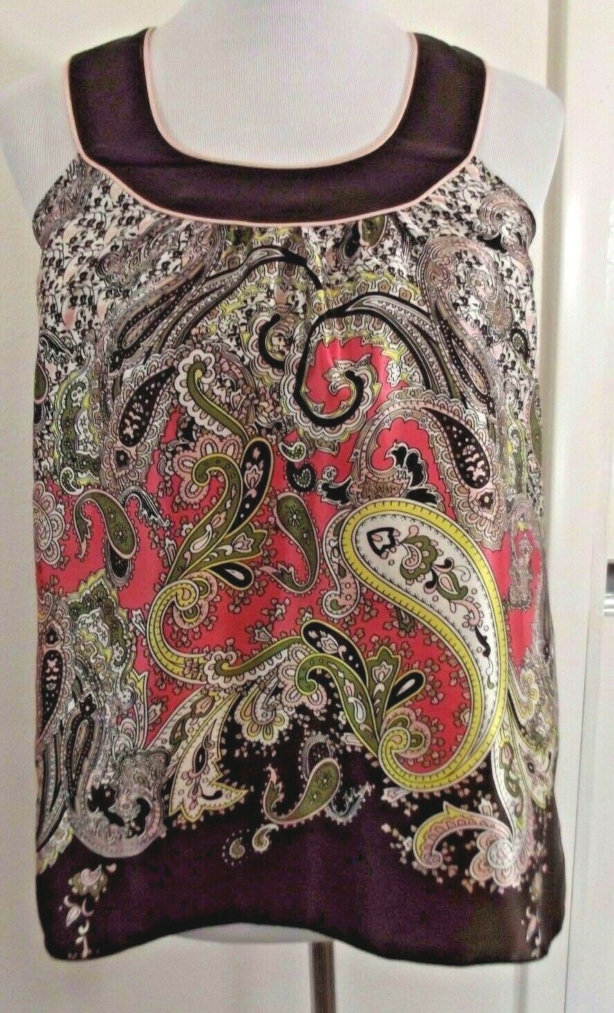 B WEAR Sleeveless BLOUSE – Size Small – Multi-Colored Paisley Print Silky Shirt