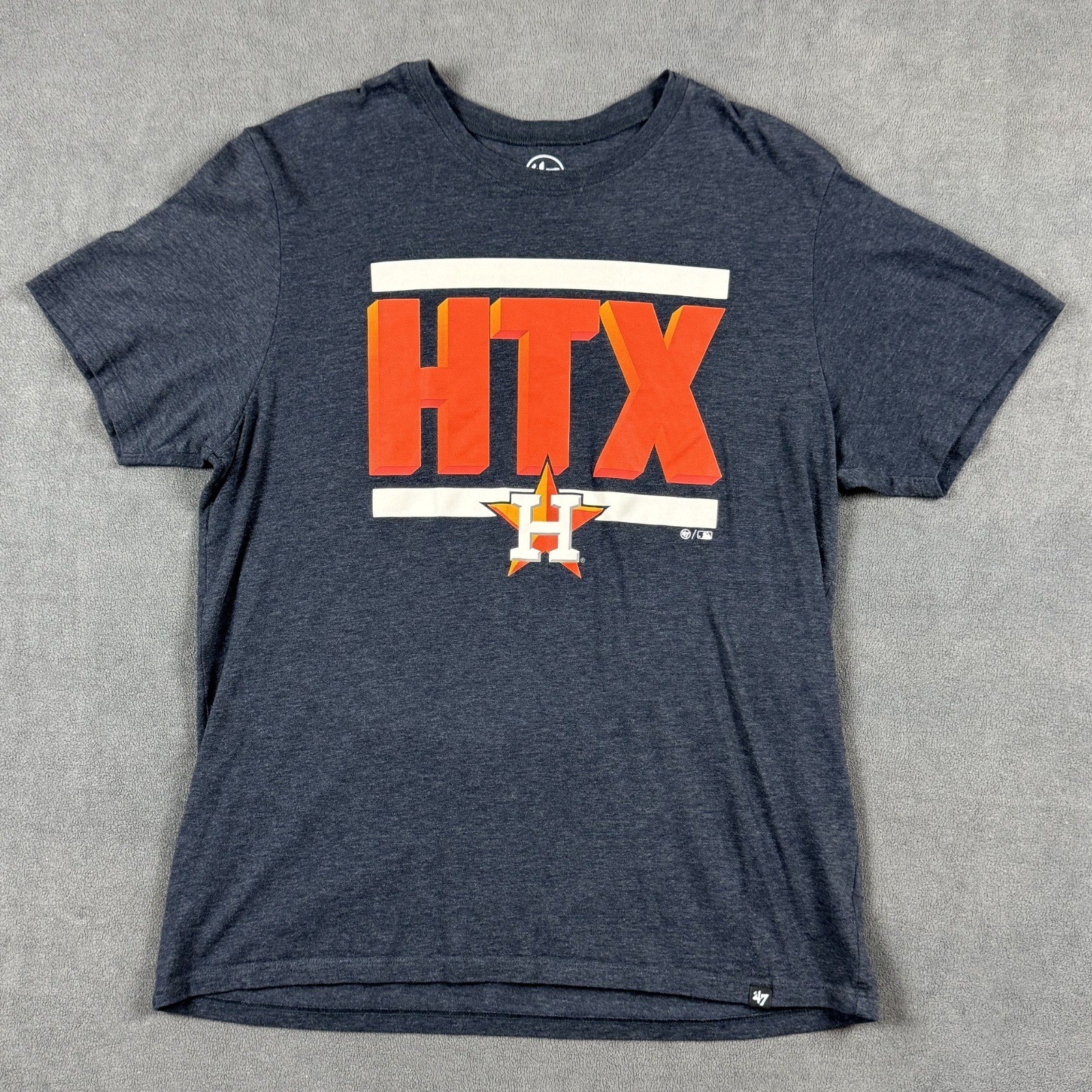 47 Brand Houston Astros HTX T Shirt Mens Large Gray MLB Baseball Graphic Tee