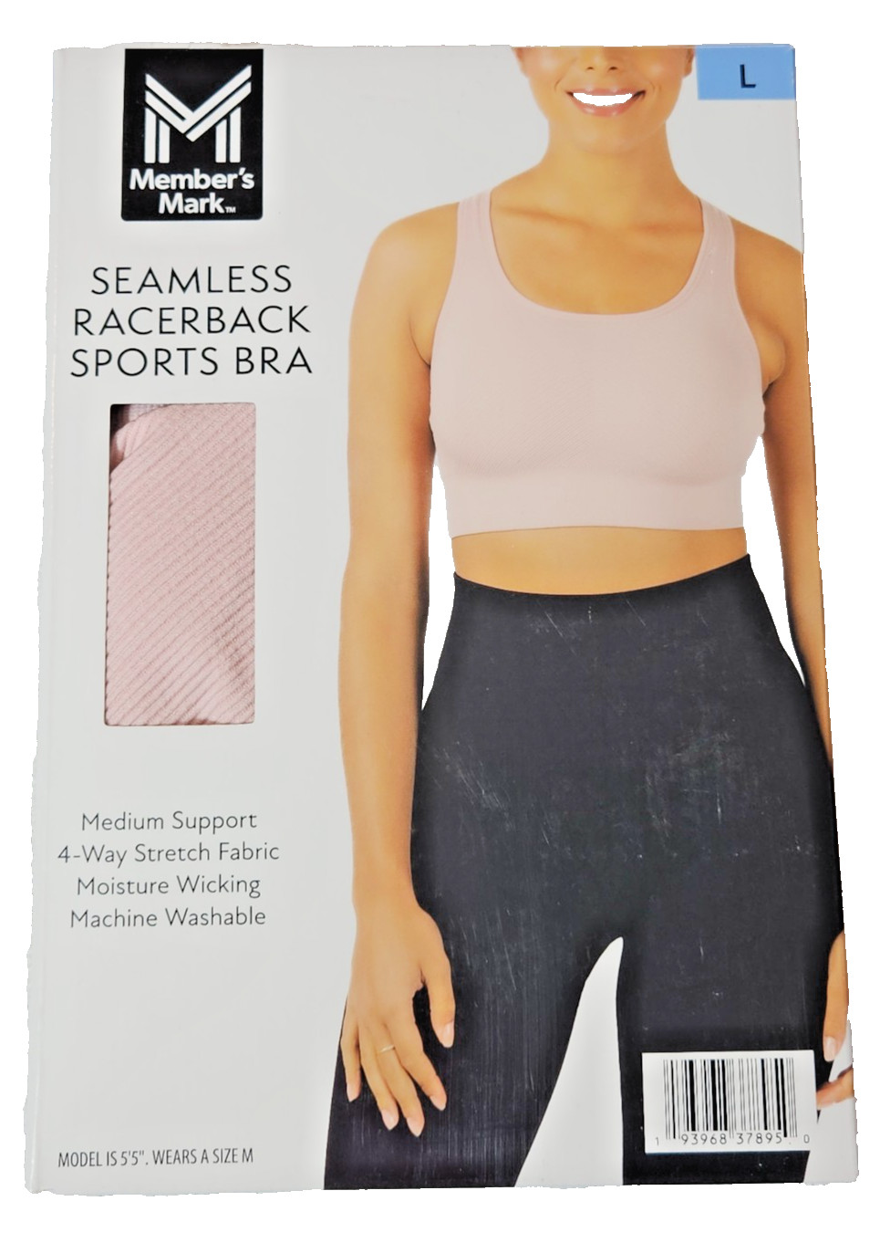 Bra Pink Racerback Sports Bra Wicking Machine Wash Women’s L By Members Mark