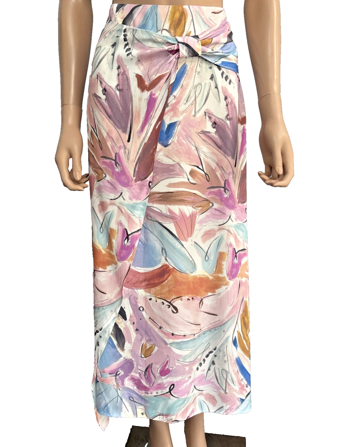 TED BAKER NEW White Floral Print Faux Wrap Midi Skirt TB 3 UK12 W32″