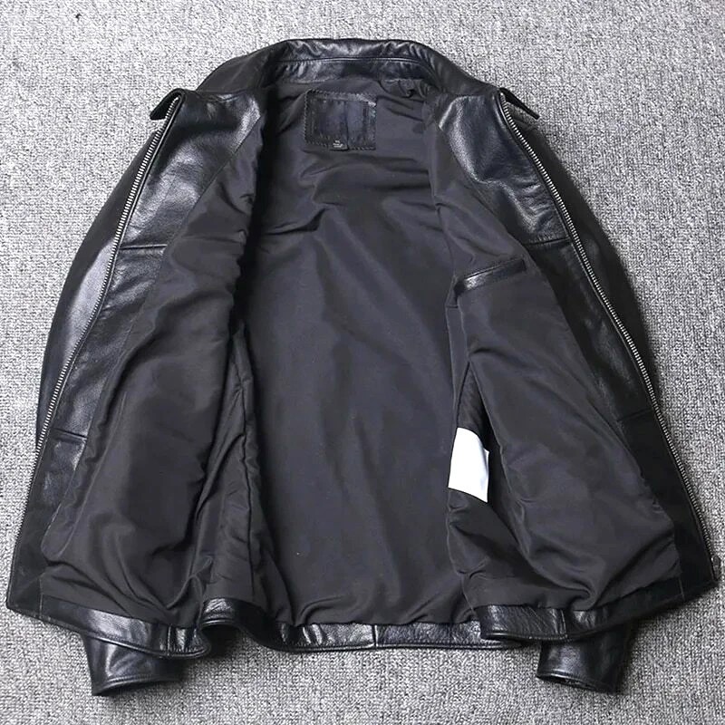 Men’s Cafe Racer Genuine Lambskin Leather Jacket Motorcycle Biker Vintage Brown