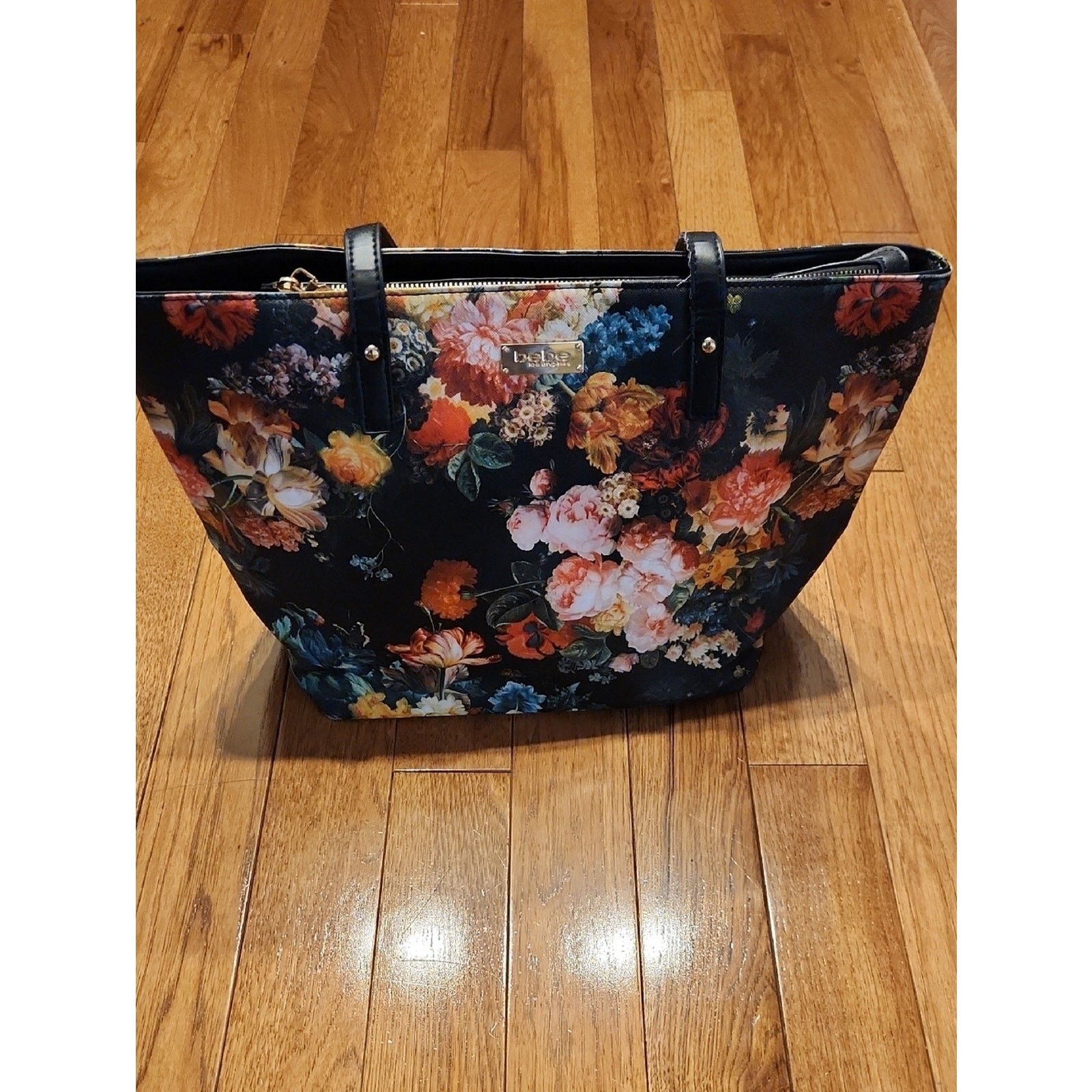 Bebe Black Floral Tote with Multicolor Bouquet P-004