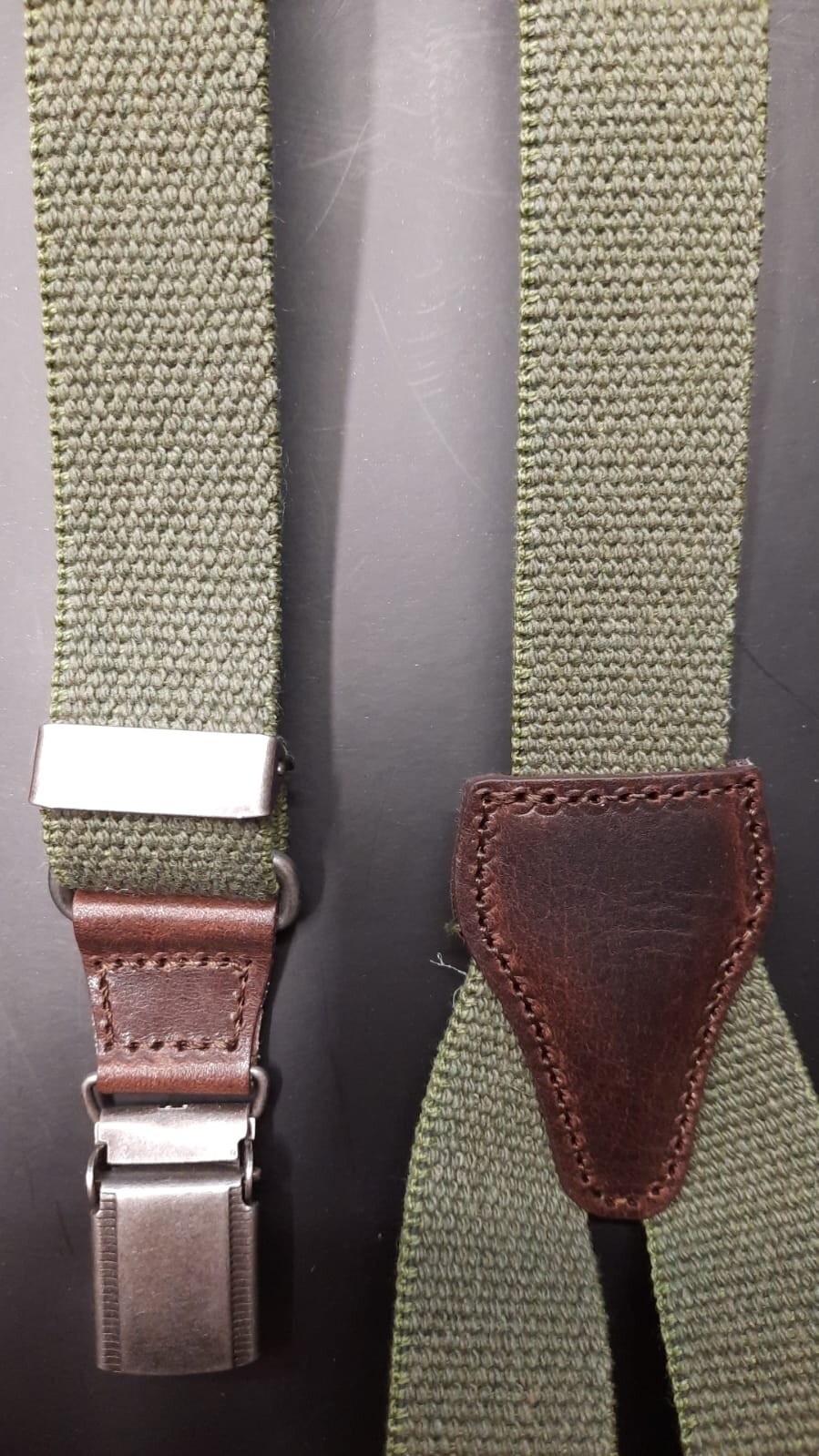 25mm Cotton GE54 Col 75 Military Solid Strap with Leather – 100% Made in Italy