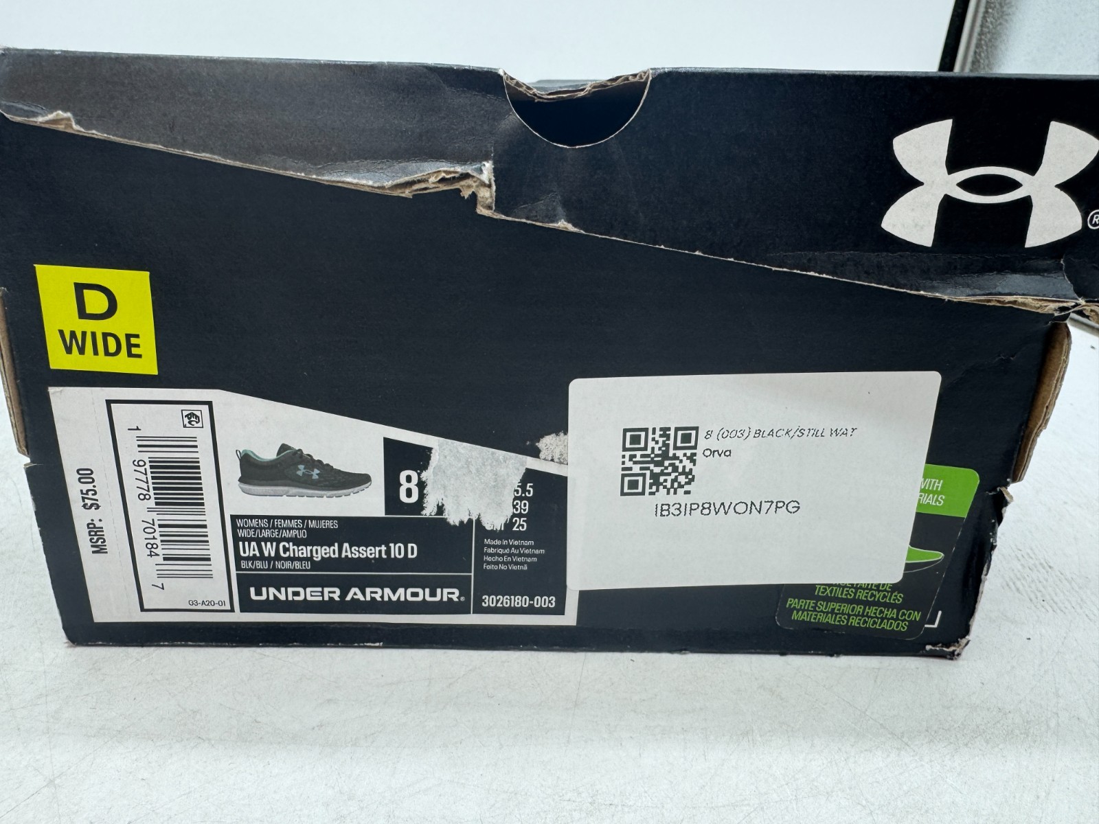 Under Armour Charged Assert 10 Athletic Sneakers Women’s Black Low Top – 8 WIDE