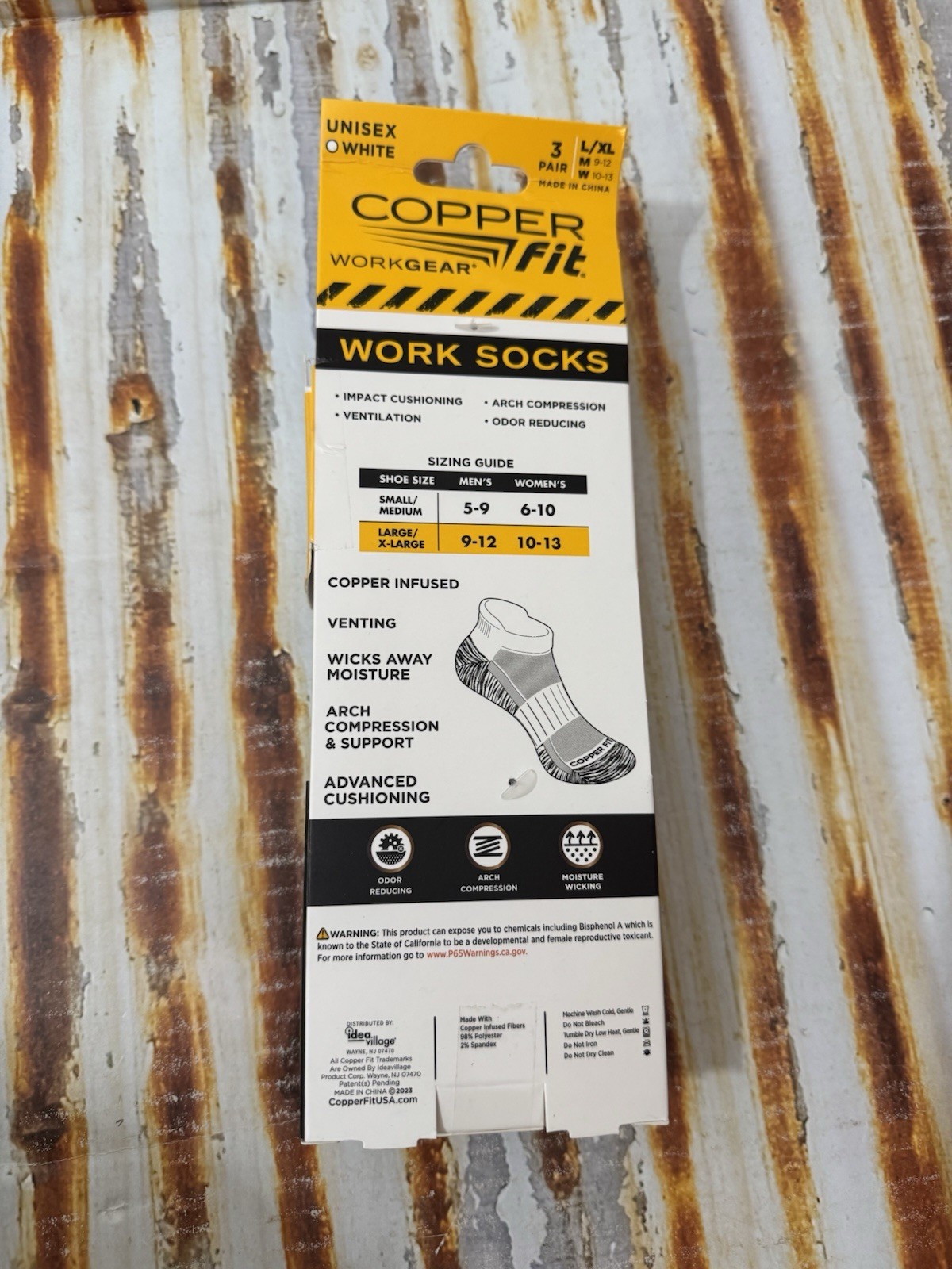 Copper Fit 3 PAIR Ankle Socks Copper Infused Compression Size L/XL White Gray+