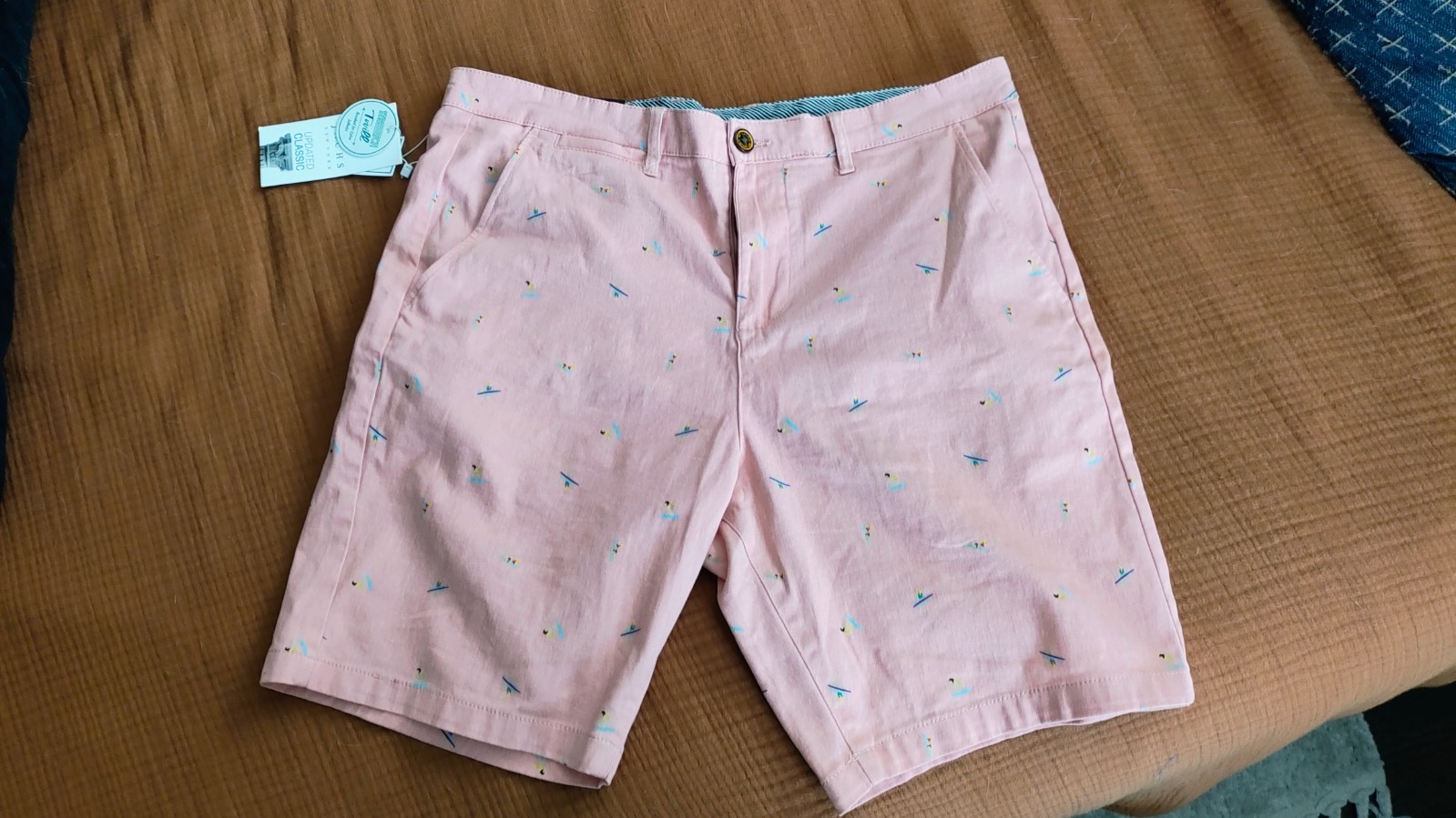 Jachs NY Pink Surfer Print Twill Shorts Size 34 (Appx 37″W) Stretch Classic New