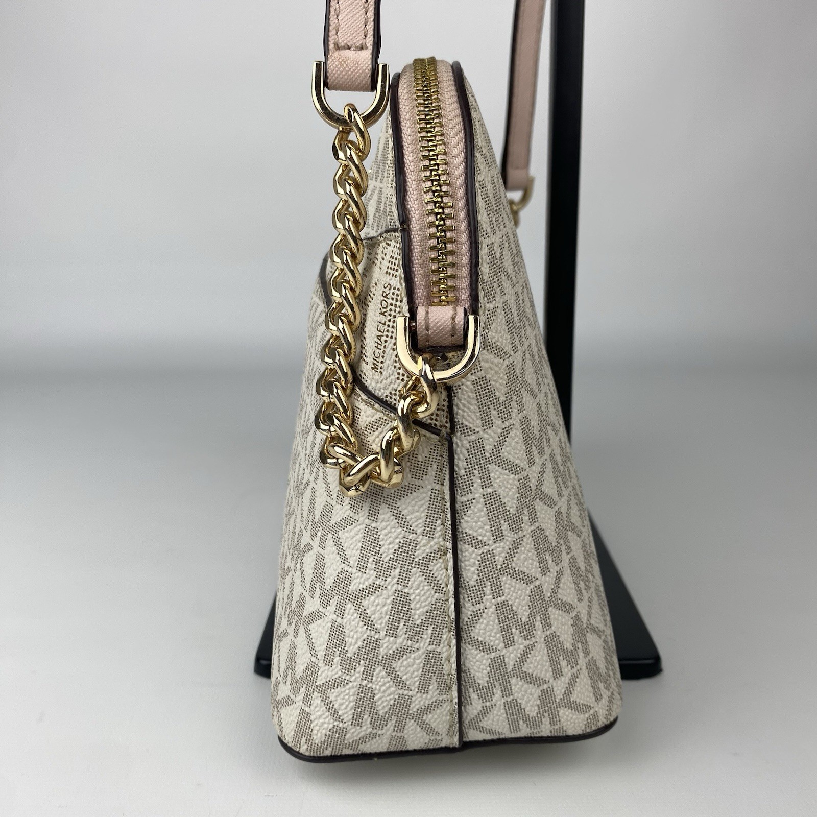 Michael Kors Mercer Logo and Leather Accordion Crossbody Bag Pink Medium